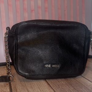 Nine West Black Leather Crossbody with Chain Strap